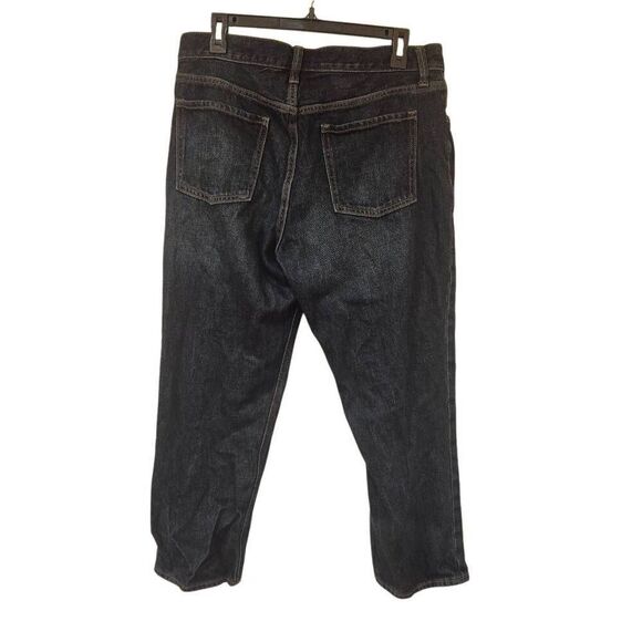 Old Navy Women's Dark Wash High Rise Button Fly Slouchy Straight Cotton Jeans - Picture 5 of 11